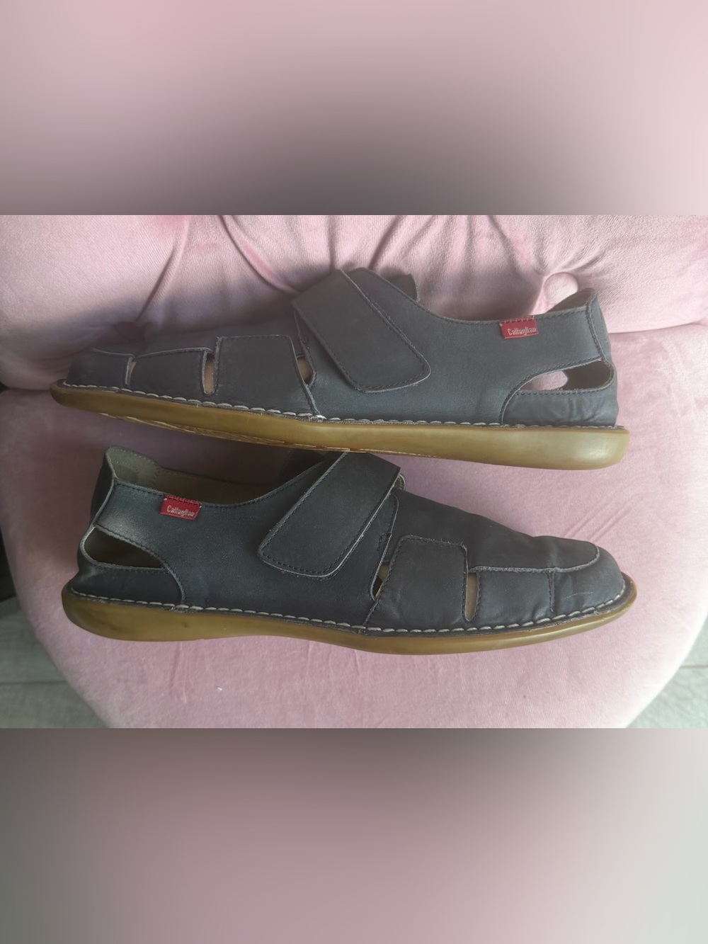 Callahan Men’s Navy Leather Casual Velcro Sandals Sz 44/ US 10.5